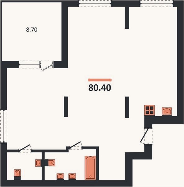 Планировка: 2-к, 80,4 м²