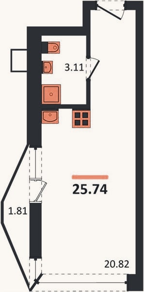 Планировка: Студия, 25,7 м²