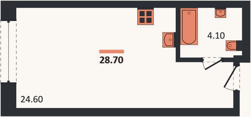 Планировка: Студия, 28,7 м²