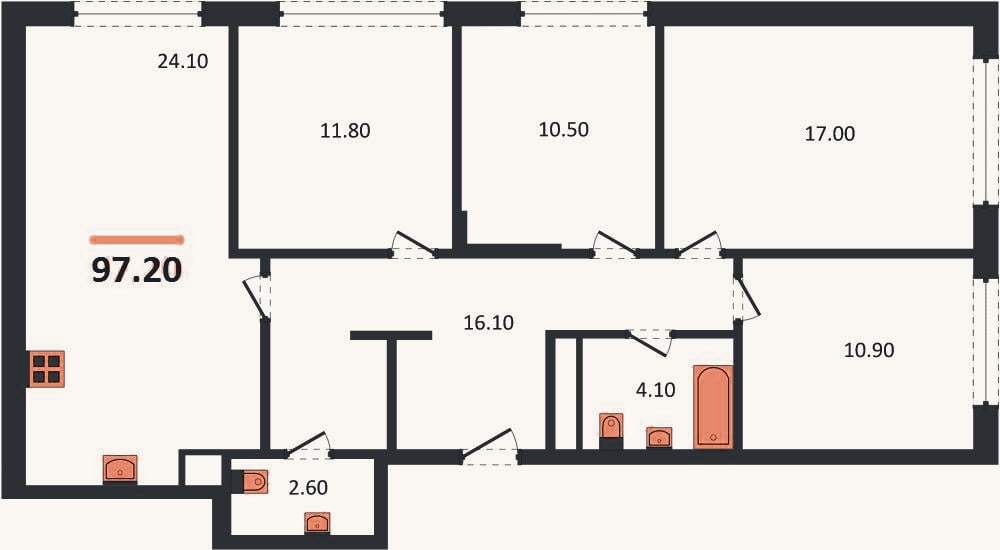 Планировка: 4+ к, 98,9 м²