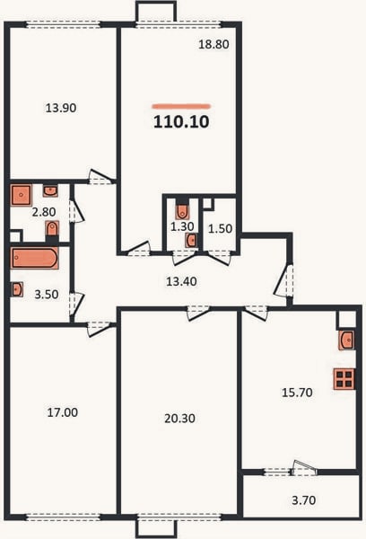 Планировка: 4+ к, 110,1 м²