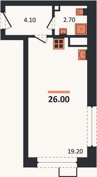 Планировка: Студия, 26 м²