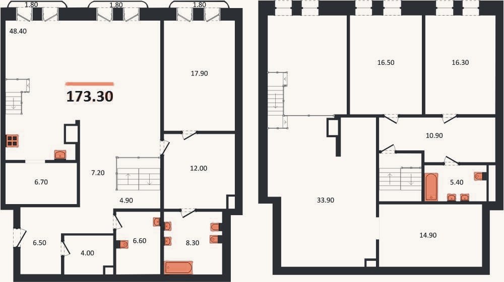 Планировка: 3-к, 174,7 м²