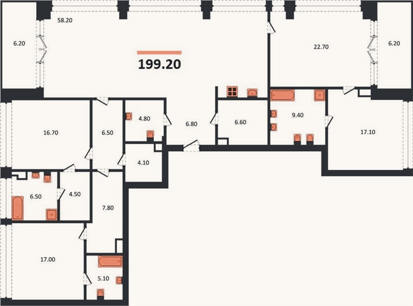 Планировка: 3-к, 199,2 м²