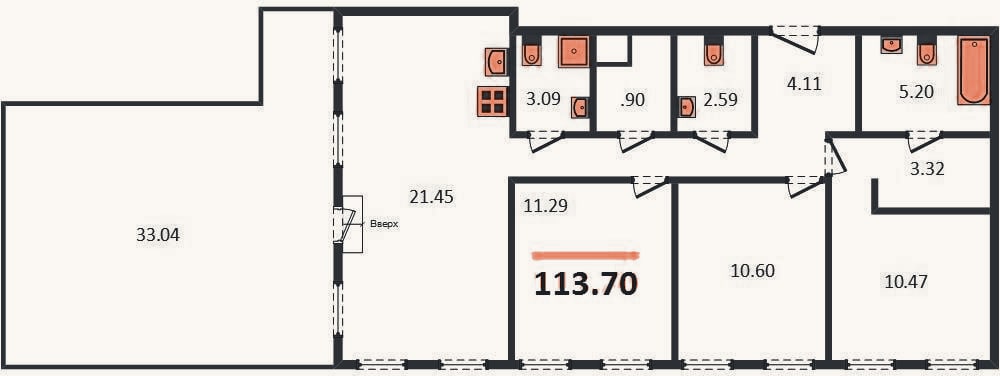 Планировка: 3-к, 113,7 м²