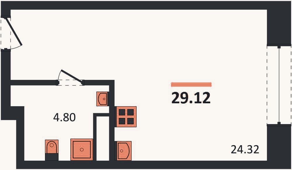 Планировка: Студия, 29,1 м²