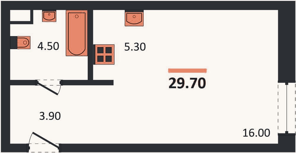 Планировка: Студия, 29,7 м²