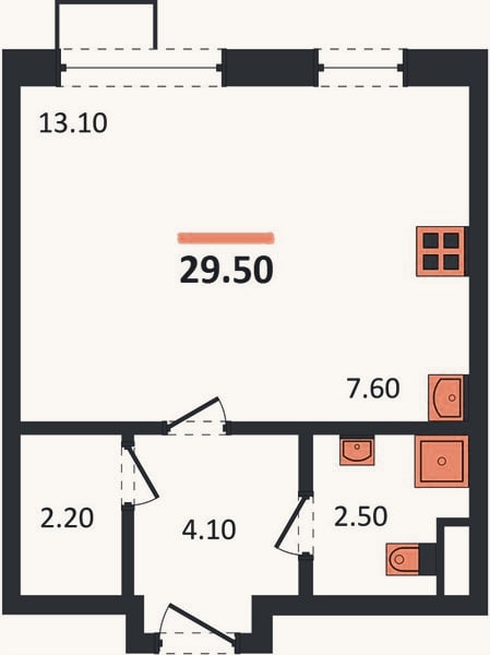 Планировка: Студия, 29,5 м²