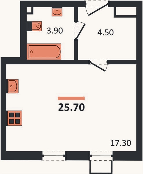 Планировка: Студия, 25,7 м²