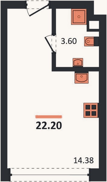 Планировка: Студия, 22,2 м²