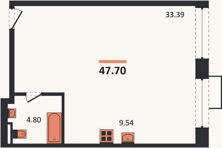 Планировка: Студия, 47,7 м²