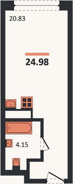 Планировка: Студия, 25 м²