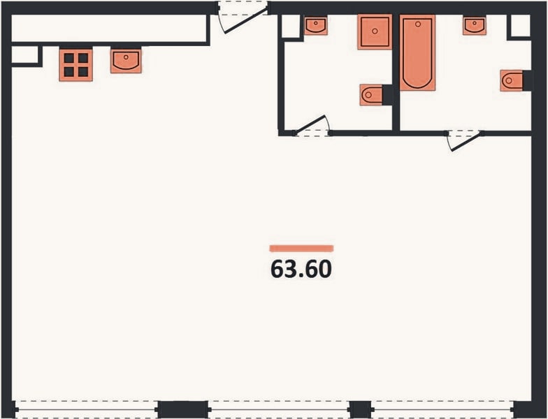Планировка: 2-к, 63,6 м²
