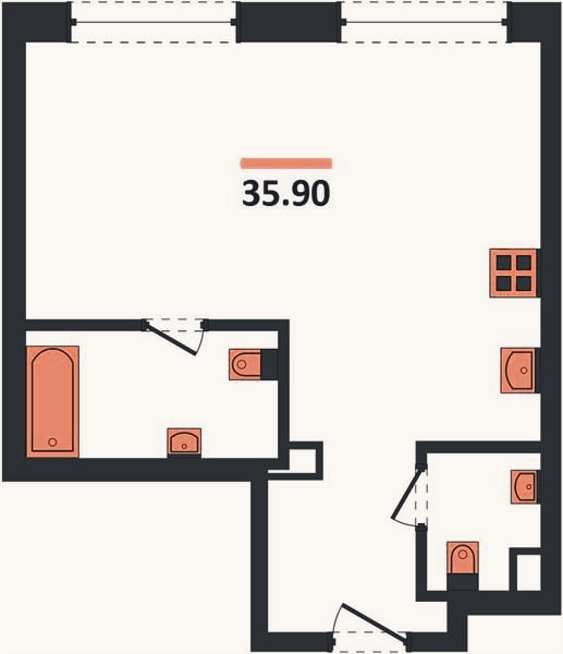 Планировка: 1-к, 35,9 м²