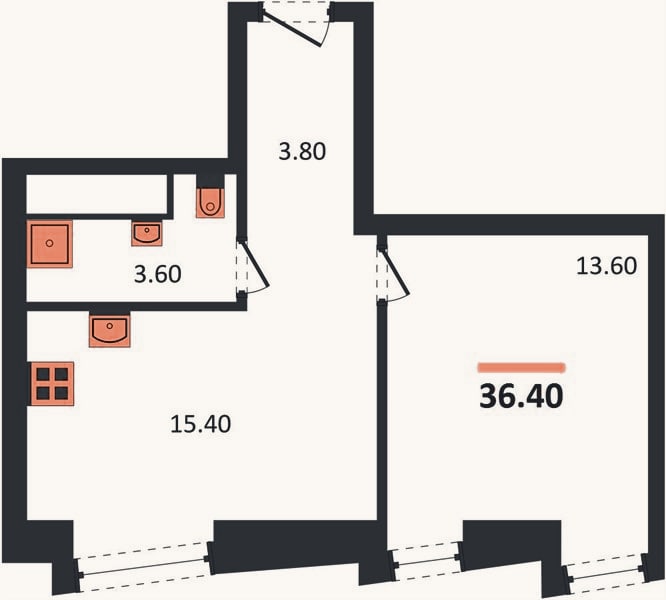 Планировка: 1-к, 36,2 м²