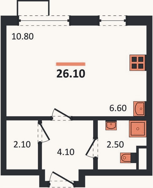 Планировка: Студия, 26,1 м²