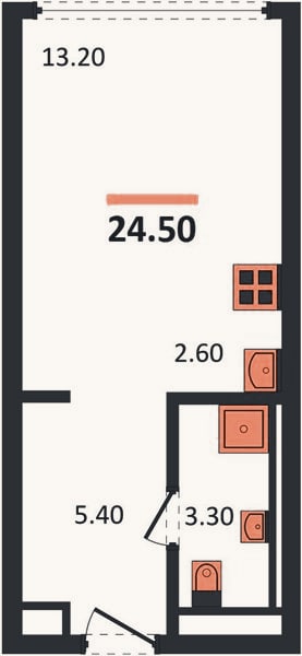 Планировка: Студия, 24,5 м²
