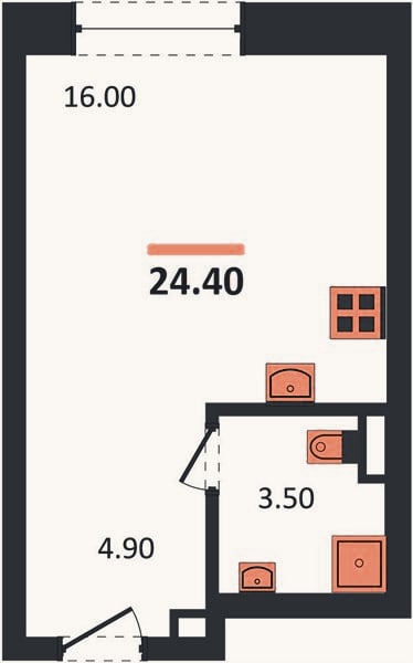 Планировка: Студия, 24,4 м²