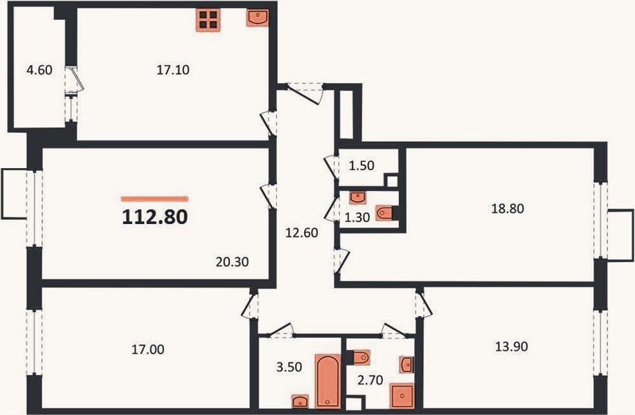 Планировка: 4+ к, 112,8 м²