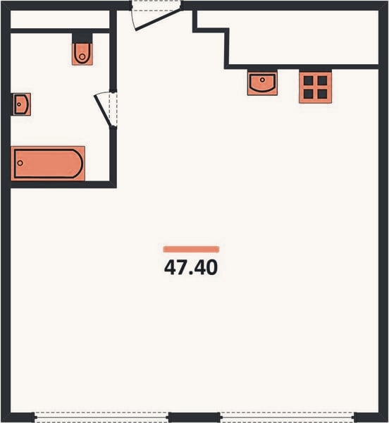 Планировка: 1-к, 47,7 м²