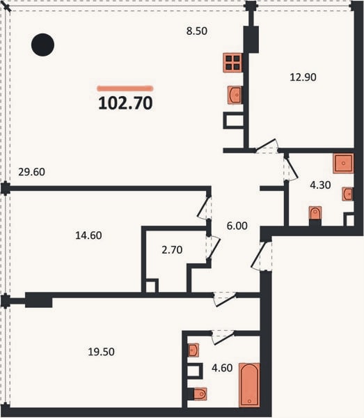 Планировка: 3-к, 102,7 м²