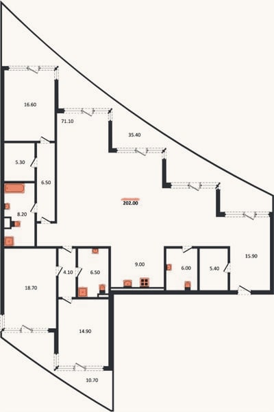 Планировка: 3-к, 202 м²