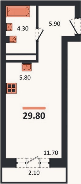 Планировка: Студия, 29,8 м²