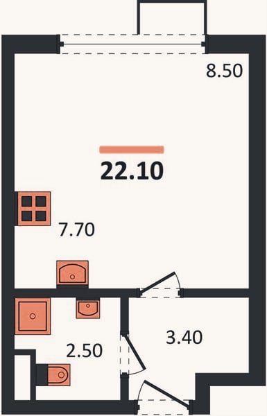 Планировка: Студия, 22,1 м²