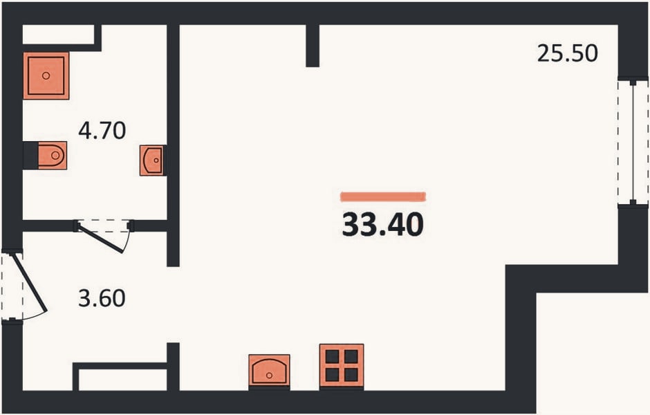 Планировка: Студия, 33,4 м²
