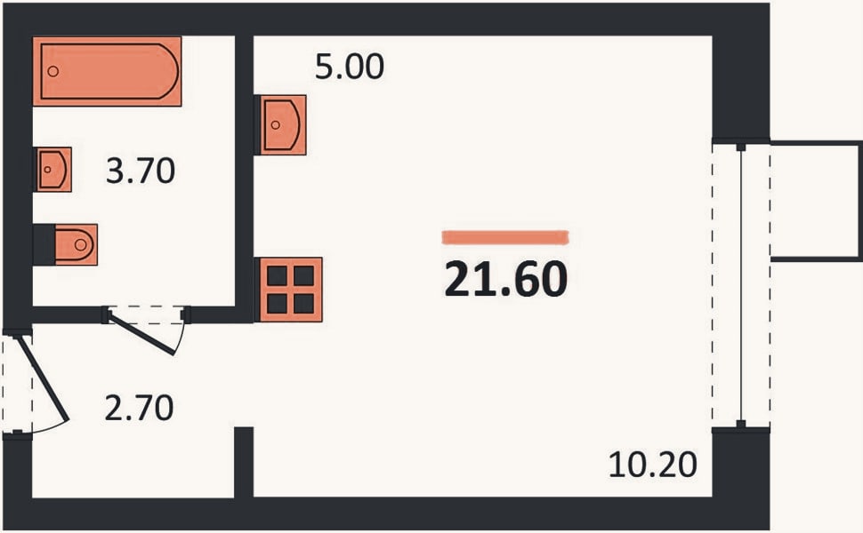 Планировка: Студия, 21,6 м²