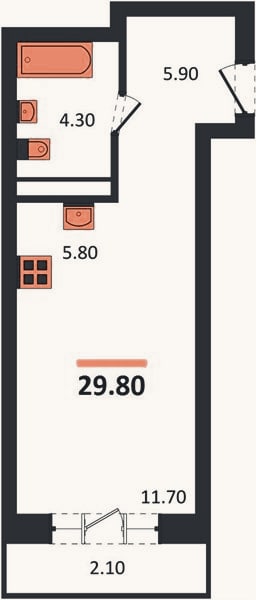 Планировка: Студия, 29,8 м²