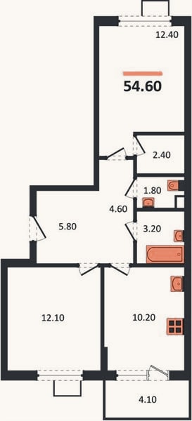 Планировка: 2-к, 54,6 м²