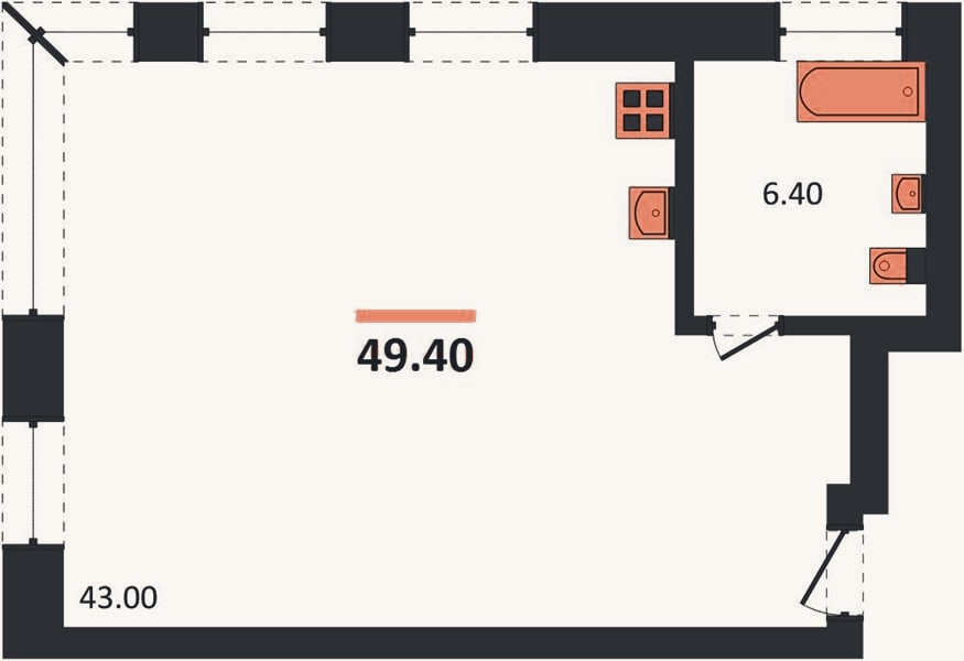 Планировка: Студия, 49,4 м²