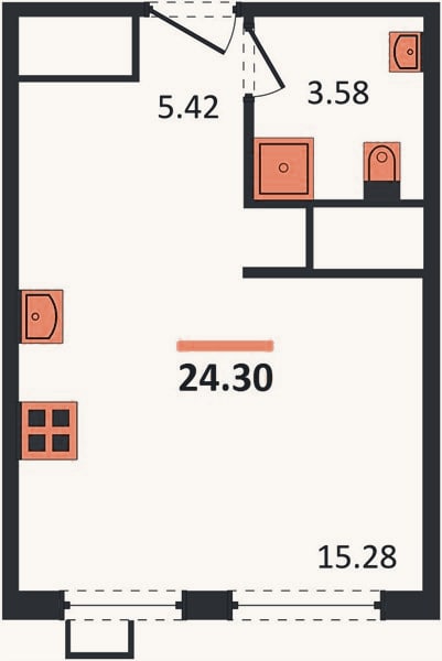 Планировка: Студия, 24,3 м²