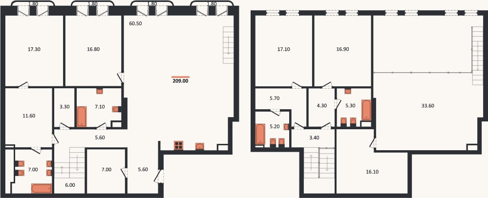 Планировка: 4+ к, 210,8 м²