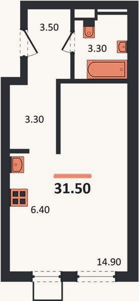 Планировка: Студия, 31,3 м²