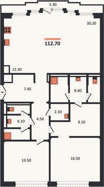 Планировка: 2-к, 112,7 м²