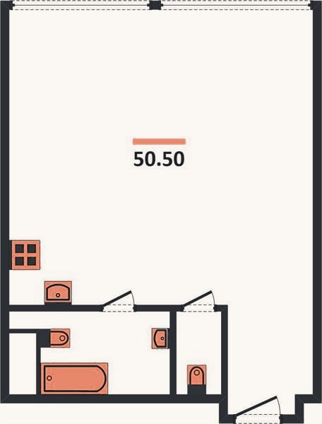 Планировка: 1-к, 50,5 м²