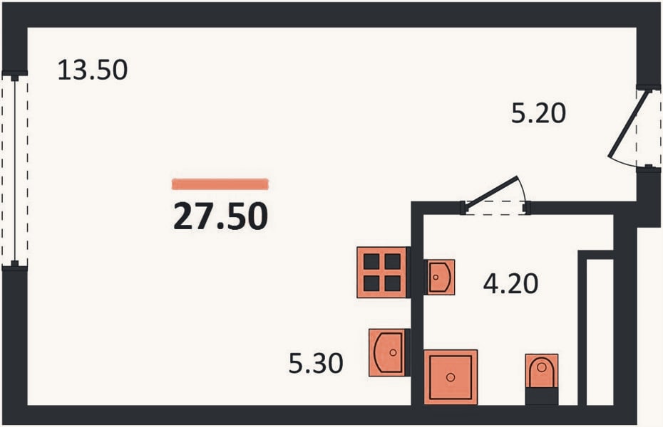 Планировка: Студия, 27,5 м²