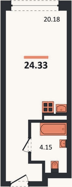 Планировка: Студия, 24,3 м²