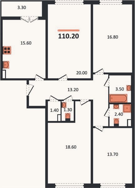Планировка: 4+ к, 109,5 м²
