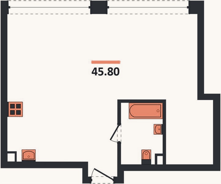 Планировка: 1-к, 46,2 м²