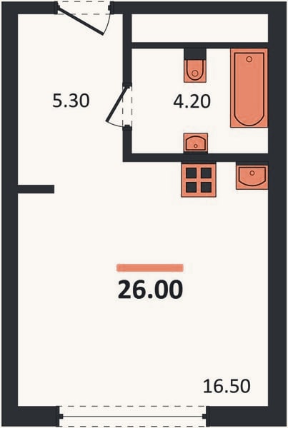 Планировка: Студия, 26 м²