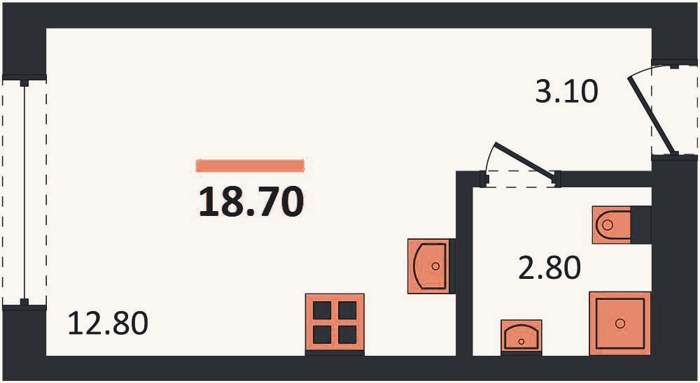 Планировка: Студия, 18,7 м²