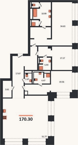 Планировка: 3-к, 170,3 м²
