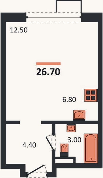 Планировка: Студия, 26,7 м²