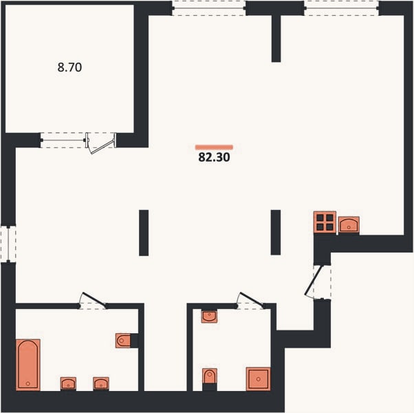 Планировка: 2-к, 82,3 м²