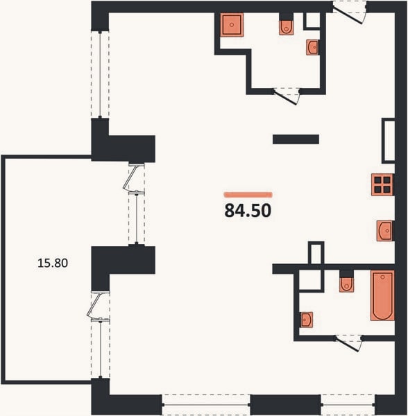Планировка: 2-к, 84,5 м²