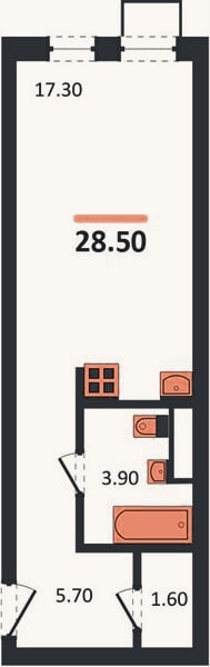 Планировка: Студия, 28,5 м²