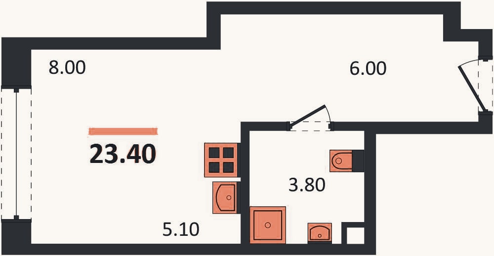 Планировка: Студия, 23,4 м²